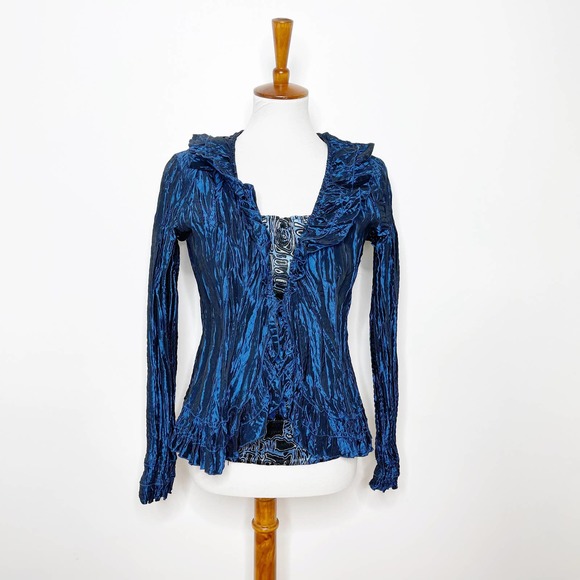 Alberto Makali Blue Rouched Top Blazer Set